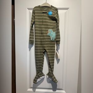 Carter's Olive Striped One Piece with Dinosaur Appliqué